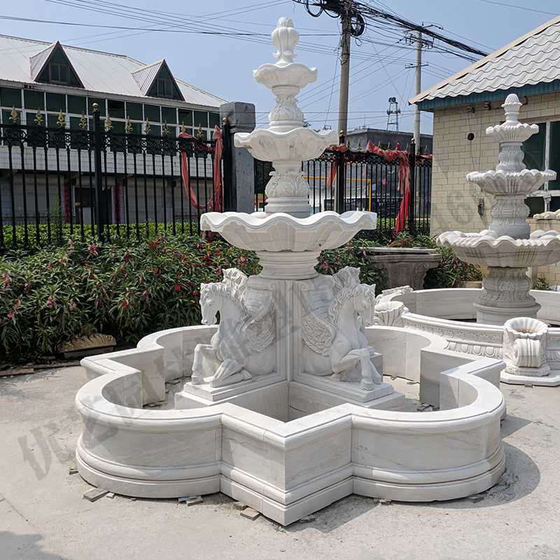 景觀雕塑定制，石雕噴泉廠家，歐式白馬石雕噴泉